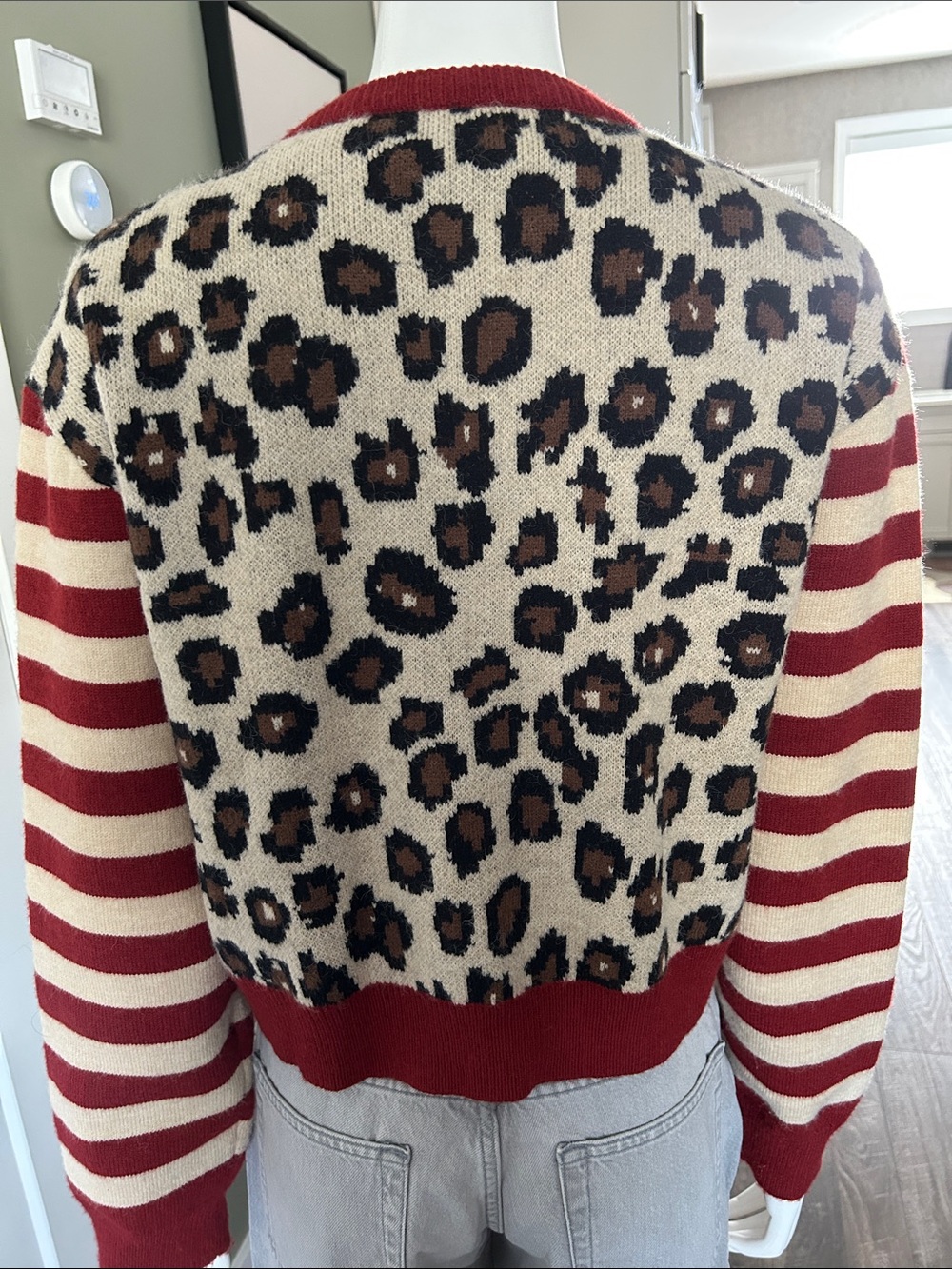 Charfille Oversized Leopard & Stripe Cardigan Sweater – Size Medium - Picture 6 of 10